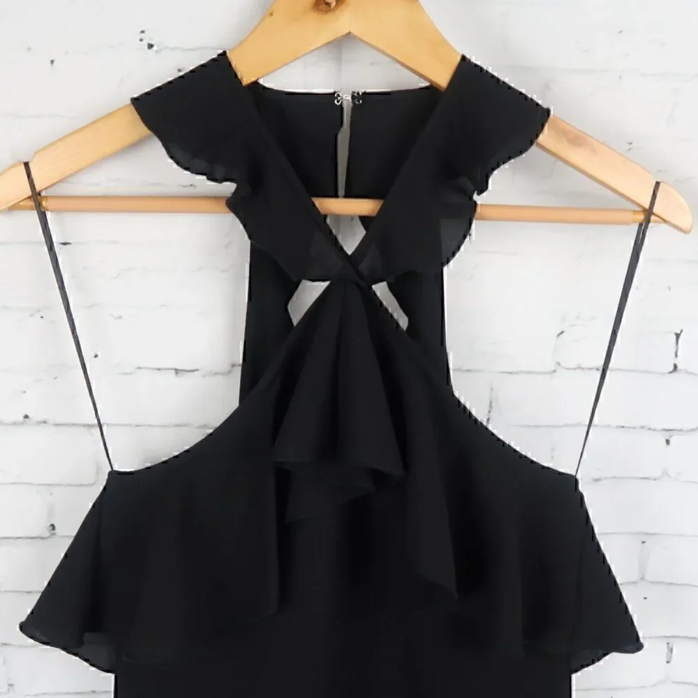 ZARA BLACK RUFFLE NECK SLEEVELESS BODYCON MIDI DRESS SIZE SMALL NWT - Picture 6 of 11